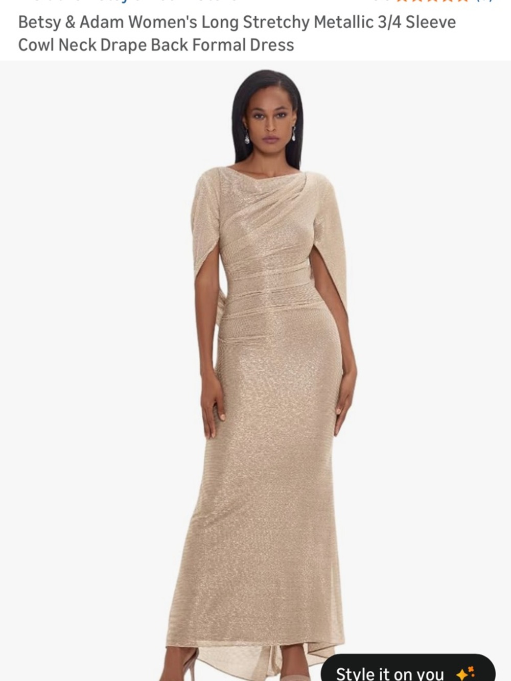 NWT $259 Betsy & Adam Shimmery Gold Metallic Cape Like Midi Dress Size 14, 16
